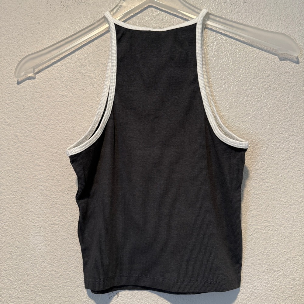Bershka Womens Cape Town 1992 Ringer Halter Crop Top Black White‎ Ribbed Size M - Picture 2 of 3
